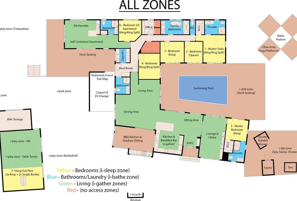 Unique sustainable luxury Retreat (sleeps 12) with a wellness zone including pool, spa, sauna & yoga decks - Rotorua, New Zealand