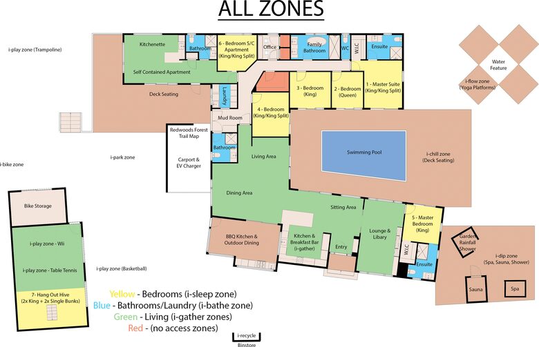 Unique sustainable luxury Retreat (sleeps 12) with a wellness zone including pool, spa, sauna & yoga decks - Rotorua, New Zealand