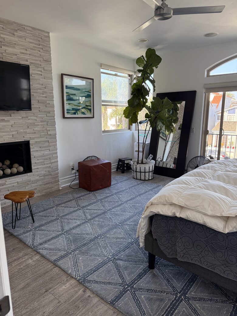 Master Bedroom with King, Balcony, Fireplace, TV and ensuite