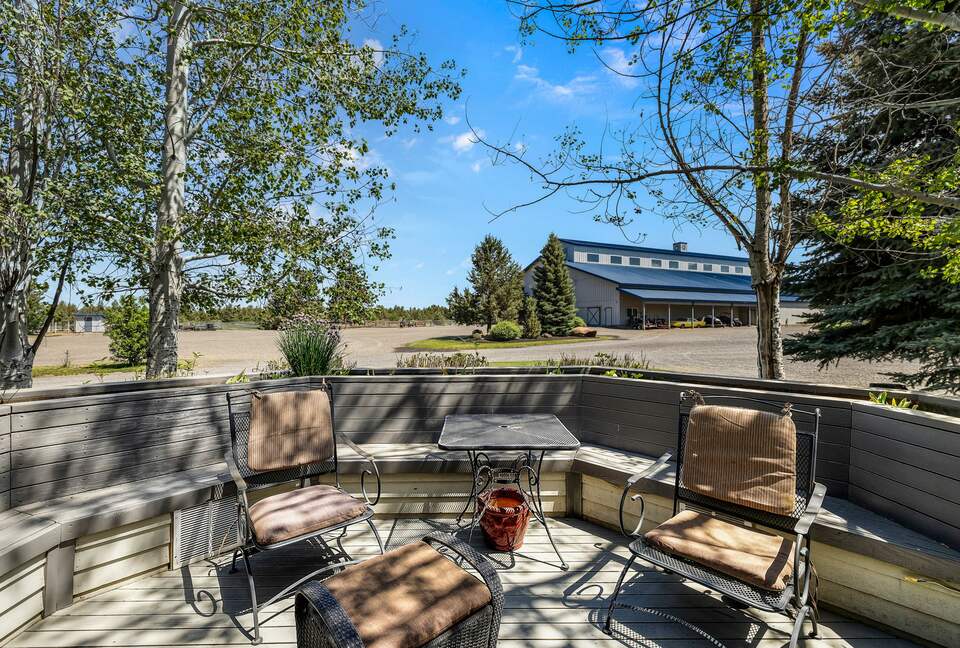 back deck with view of Horse Arena