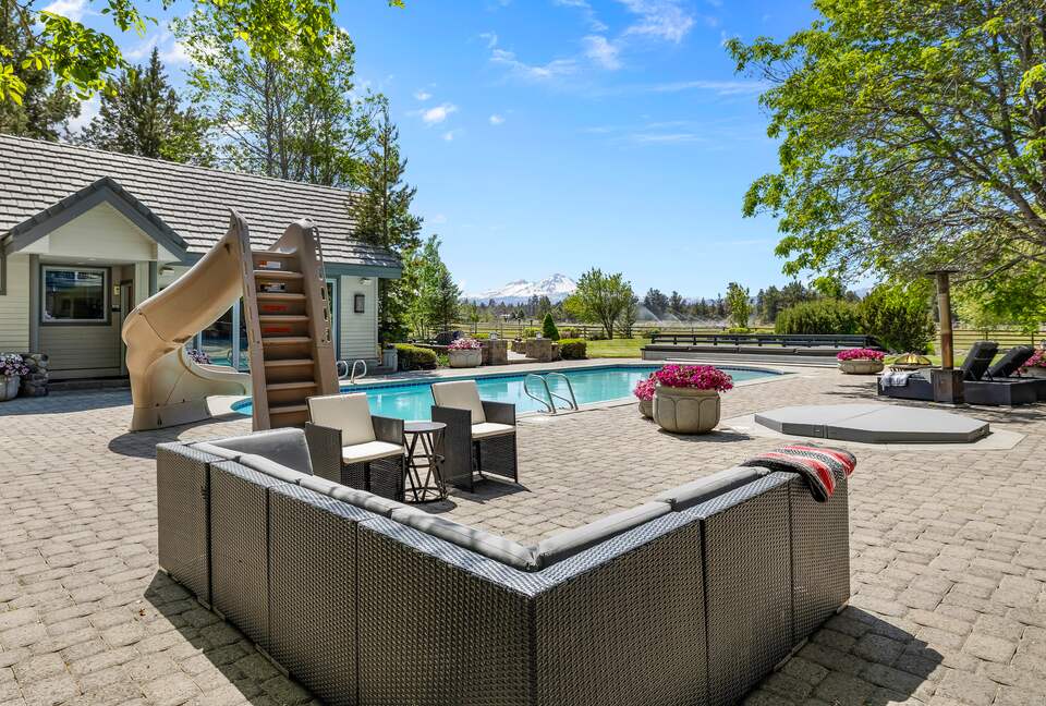 Pool area, hot tub, water slide