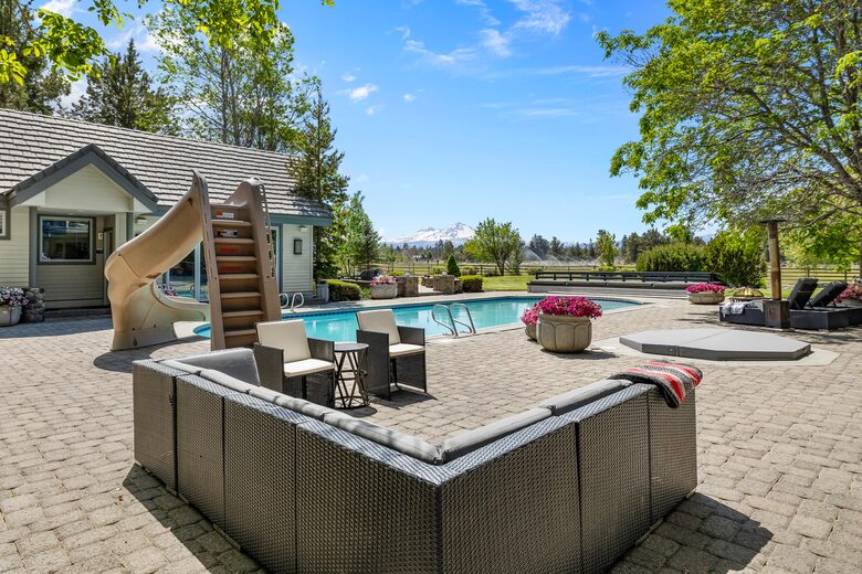 Pool area, hot tub, water slide