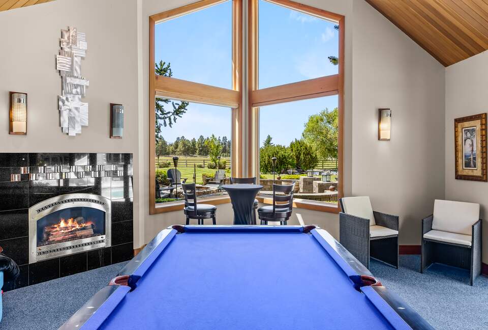 Pool House view of outdoor fire pit