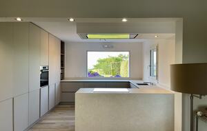 The kitchen with ocean views