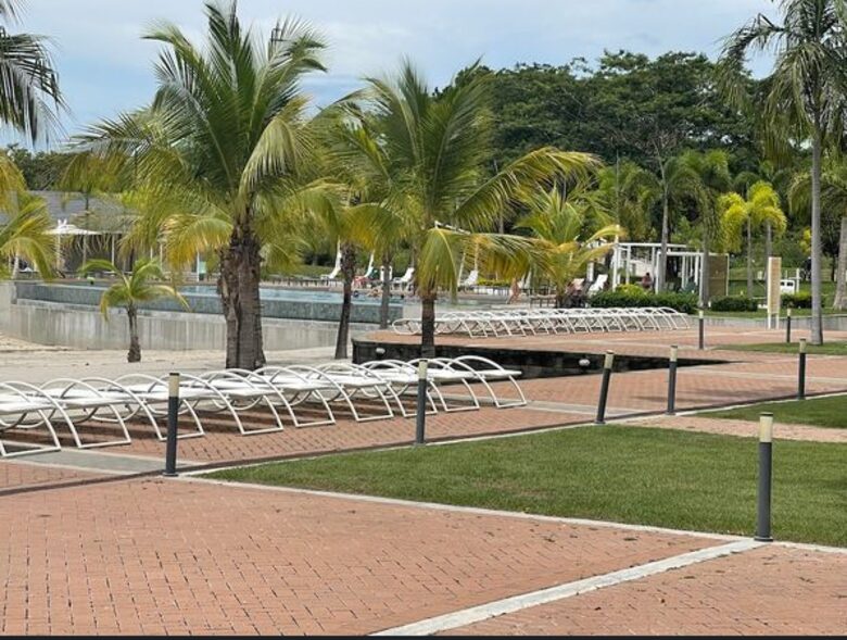 View of pool area from patio