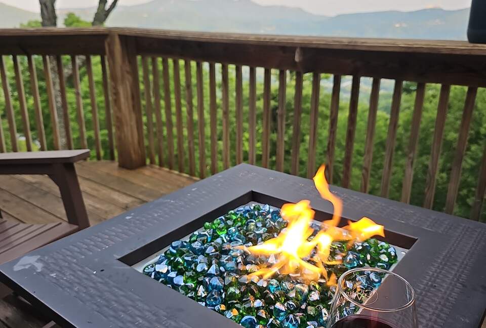 Balcony with fire table