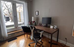 Home office and workout room with backyard access