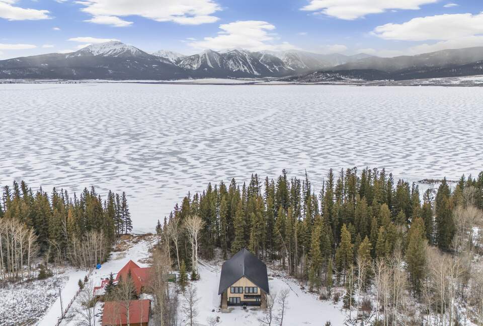 Drone View, Frozen Lake Behind