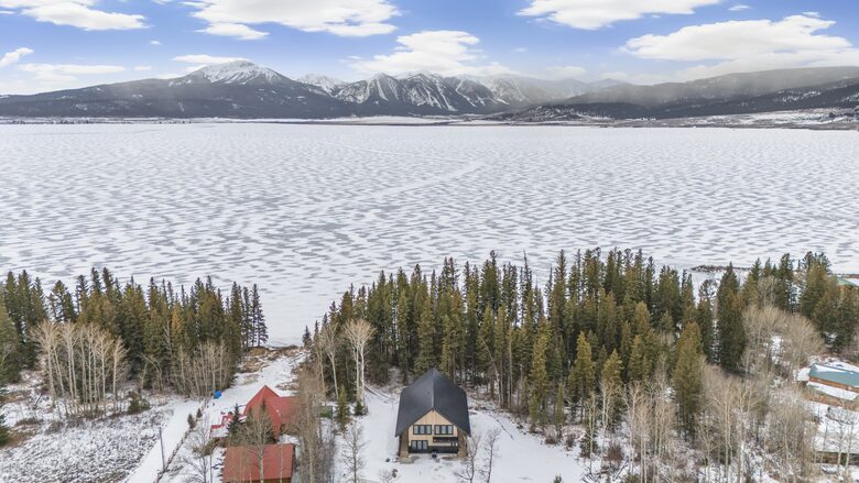 Drone View, Frozen Lake Behind