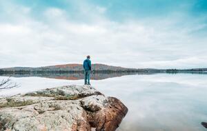 Our 1-billion year old lichen-covered rocky point