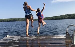 Dock jumping off our private dock