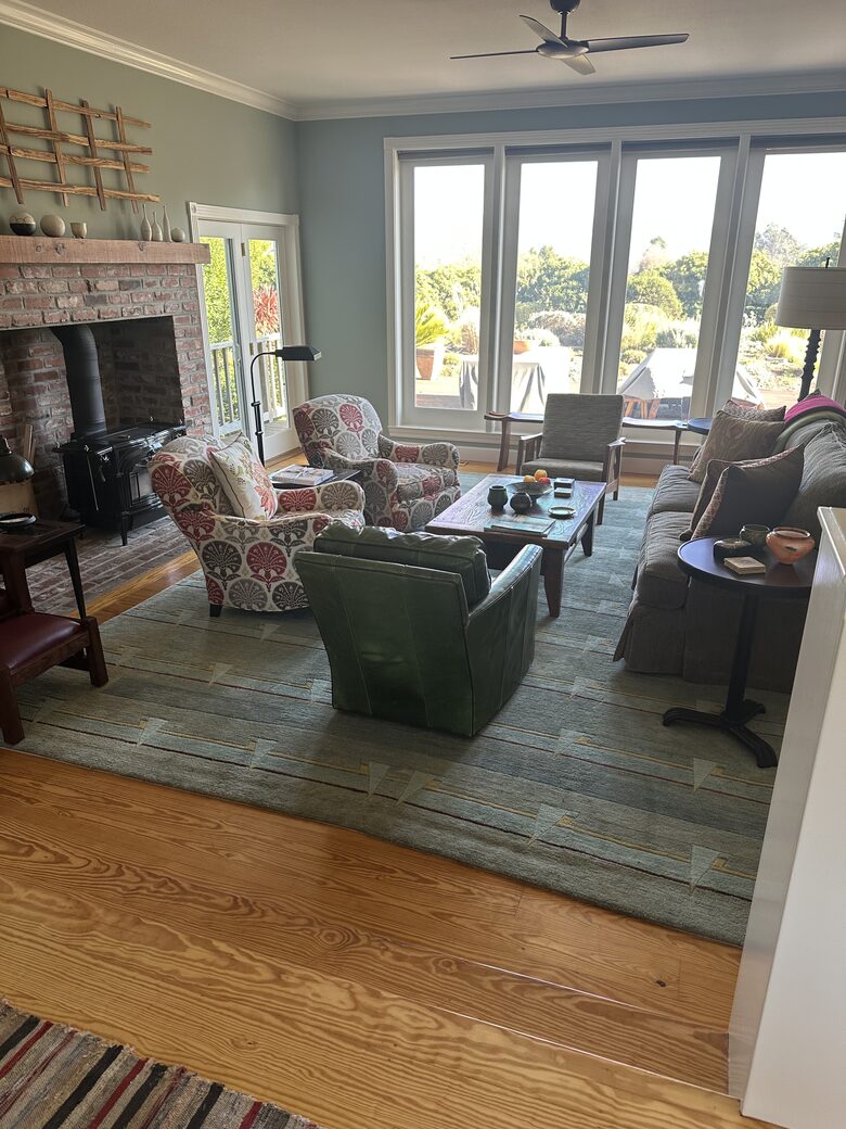 Living room with wood burning stove