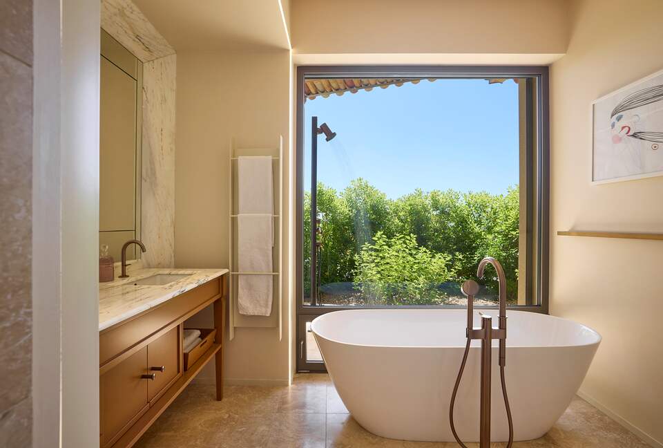 Bathroom with exterior shower