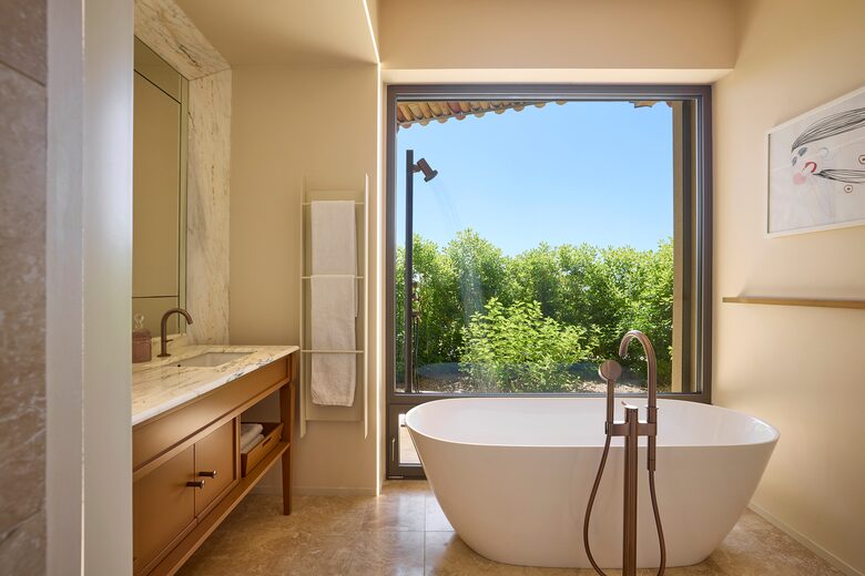 Bathroom with exterior shower