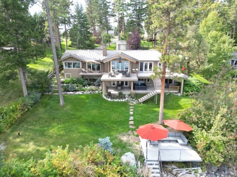 Private Flathead Lakefront Estate with Dock, Hot Tub & Panoramic Mountain Views - Rollins, Montana