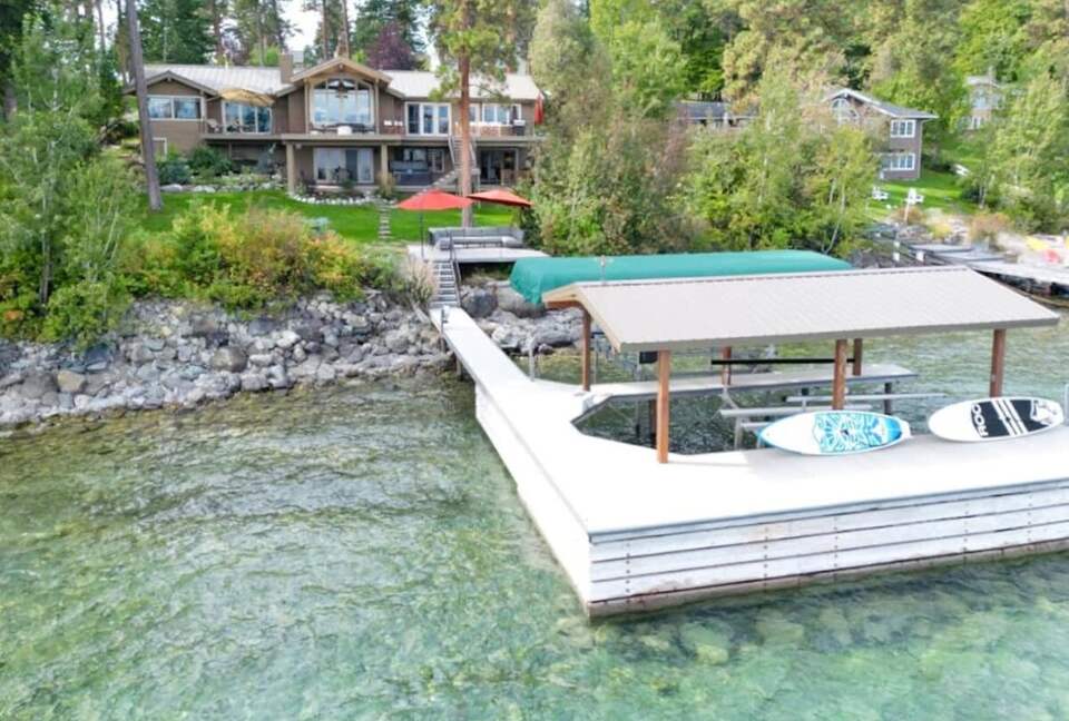 Private Flathead Lakefront Estate with Dock, Hot Tub & Panoramic Mountain Views - Rollins, Montana
