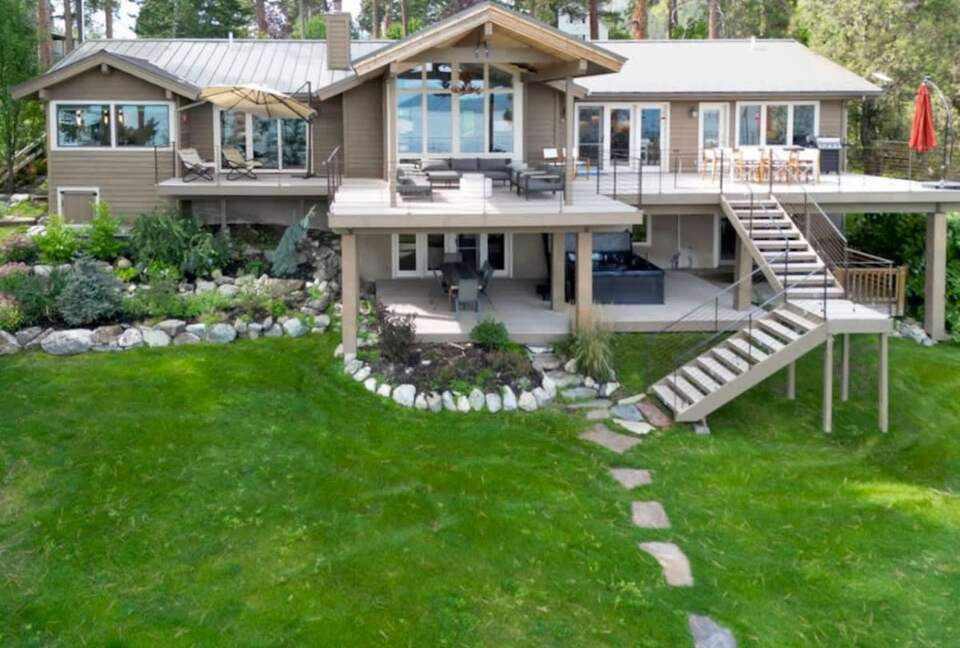 Private Flathead Lakefront Estate with Dock, Hot Tub & Panoramic Mountain Views - Rollins, Montana