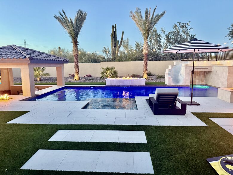 Amazing resort style backyard with heated pool and Jacuzzi