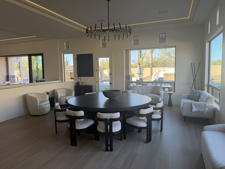 8 foot circular quartz table that seats 12