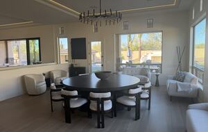 8 foot circular quartz table that seats 12