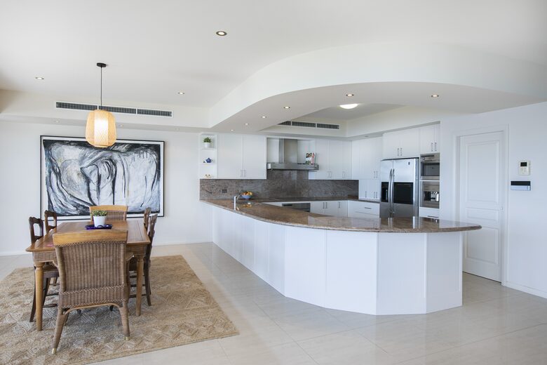 Full kitchen with induction cook top and microwave and pantry