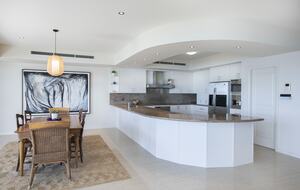 Full kitchen with induction cook top and microwave and pantry