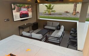 Ramada with TV stereo speakers and swim up bar