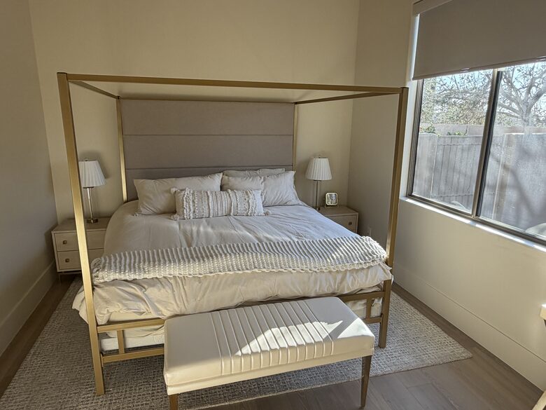 Interior Casita bedroom. The Casita has living room and kitchenette.