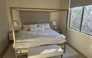 Interior Casita bedroom. The Casita has living room and kitchenette.