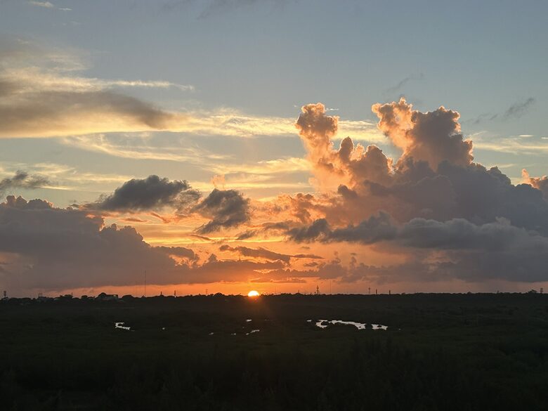 Rooftop sunset view.