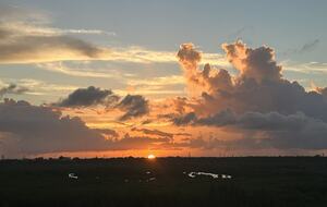Rooftop sunset view.