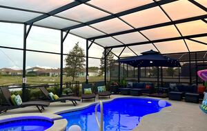 Relaxing lit pool for evening swims