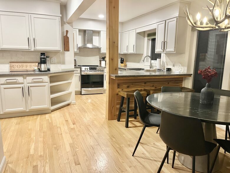 Brand New Kitchen Area with Wood Beams and Majestic Views