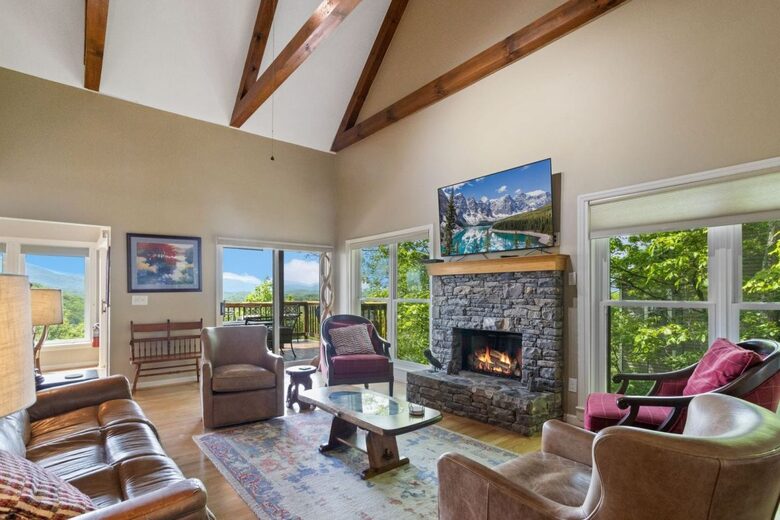Great Room with Gas Log Fireplace, TV and Long Range Views