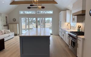 Kitchen with island that seats 4 plus couch and chair
