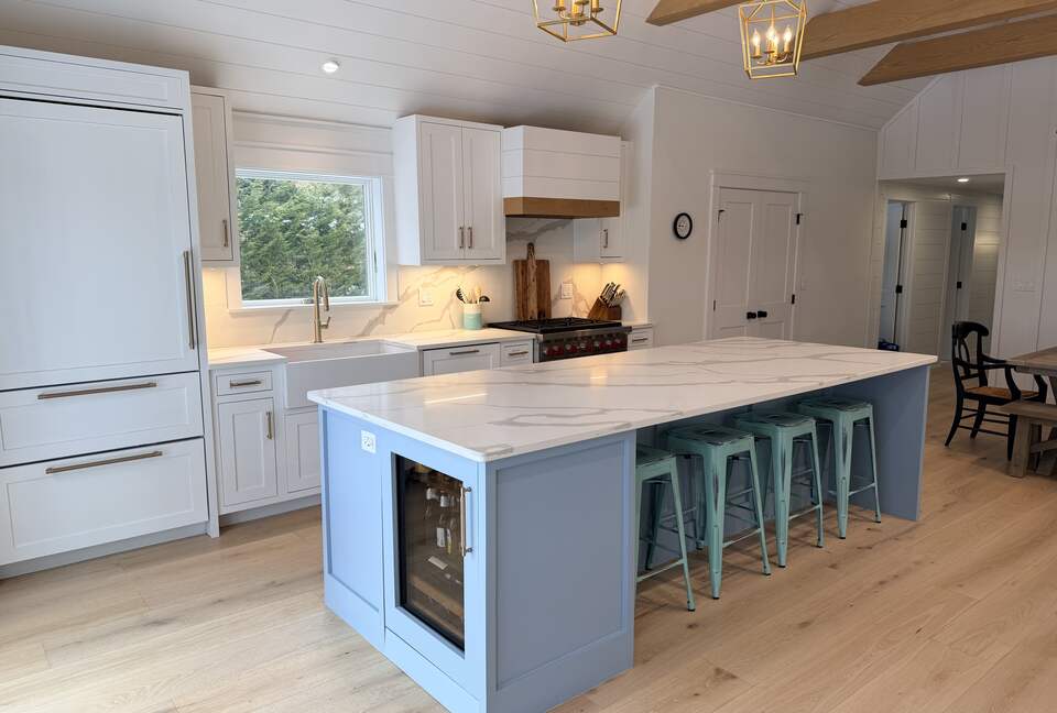 Wine and beverage fridge in island