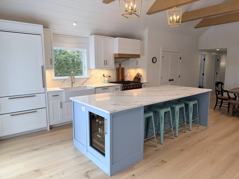 Wine and beverage fridge in island