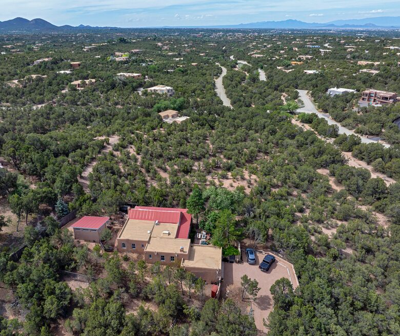 Aerial view looking south to Santa Fe Plaza