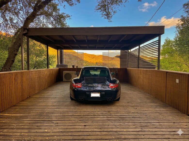 Chic carport, + EV charger, leads to lovely rooftop terrace