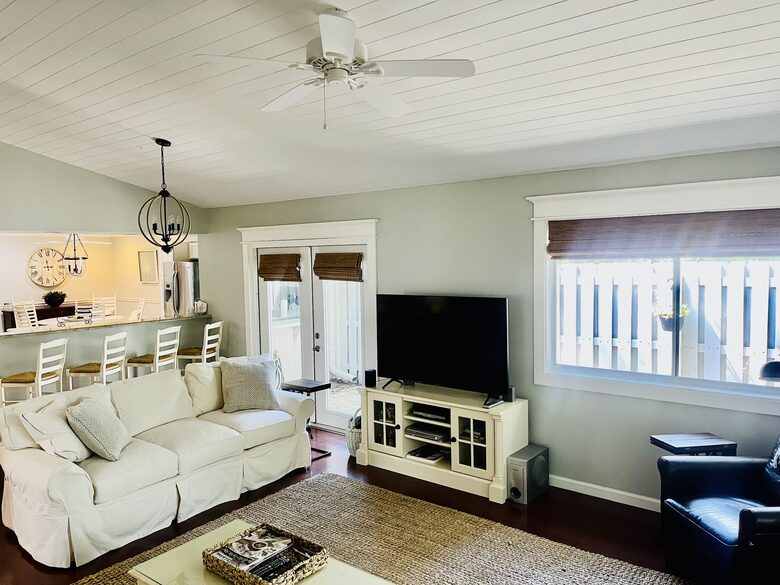 French doors open up to outdoor grill