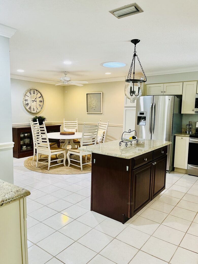 large eat in kitchen, with tons of cooking and baking tools