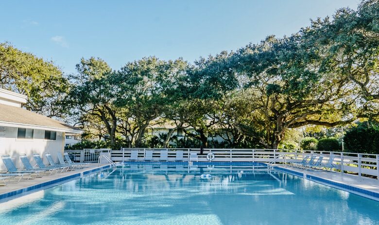 one of three community pools