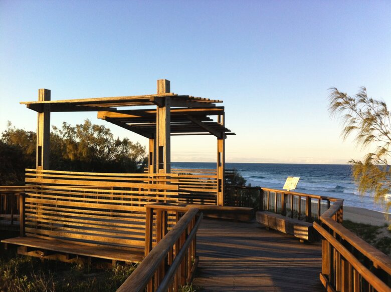 Sunset over the beach boardwalk