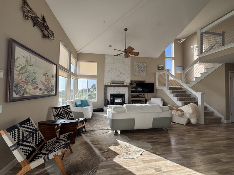 Living room with vaulted ceiling
