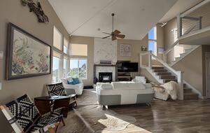 Living room with vaulted ceiling