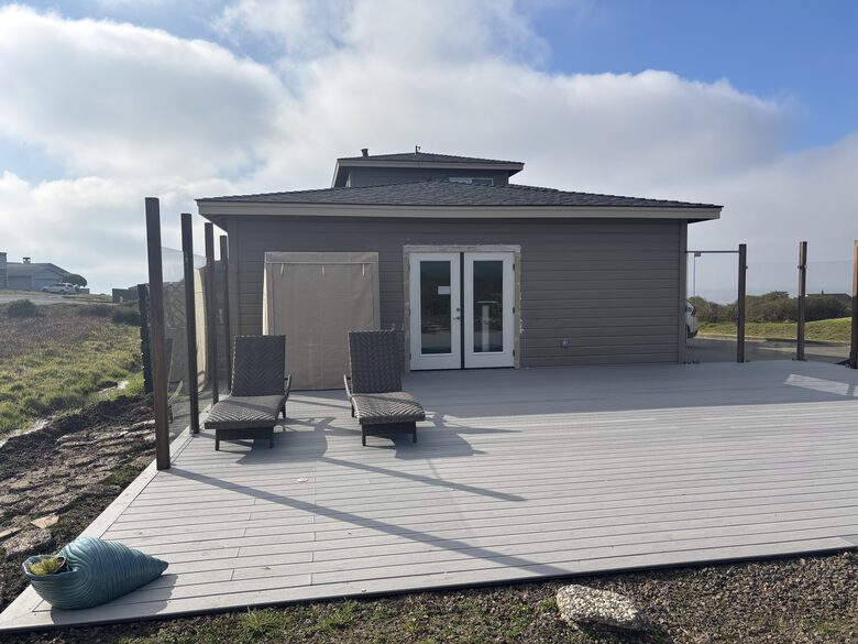 Back deck with outdoor sauna