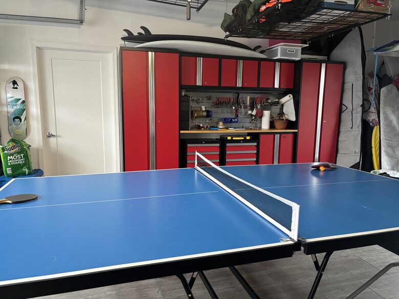 Ping pong table in garage