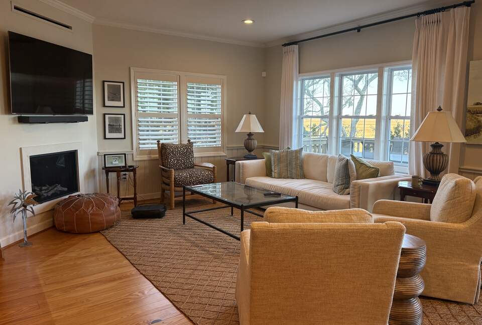Living room with marsh views