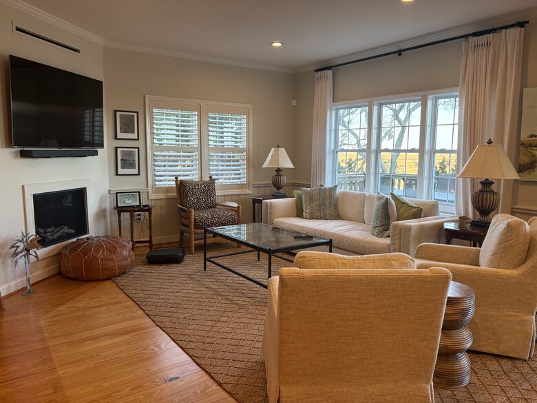 Living room with marsh views
