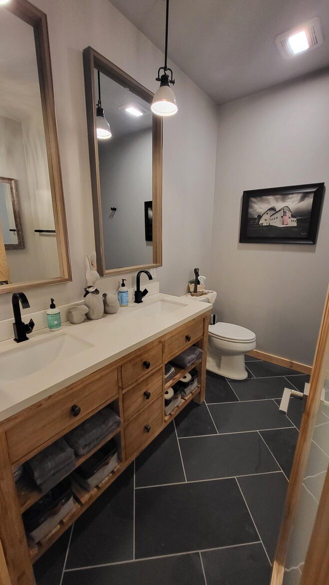 Guest bathroom attached to queen bedroom
